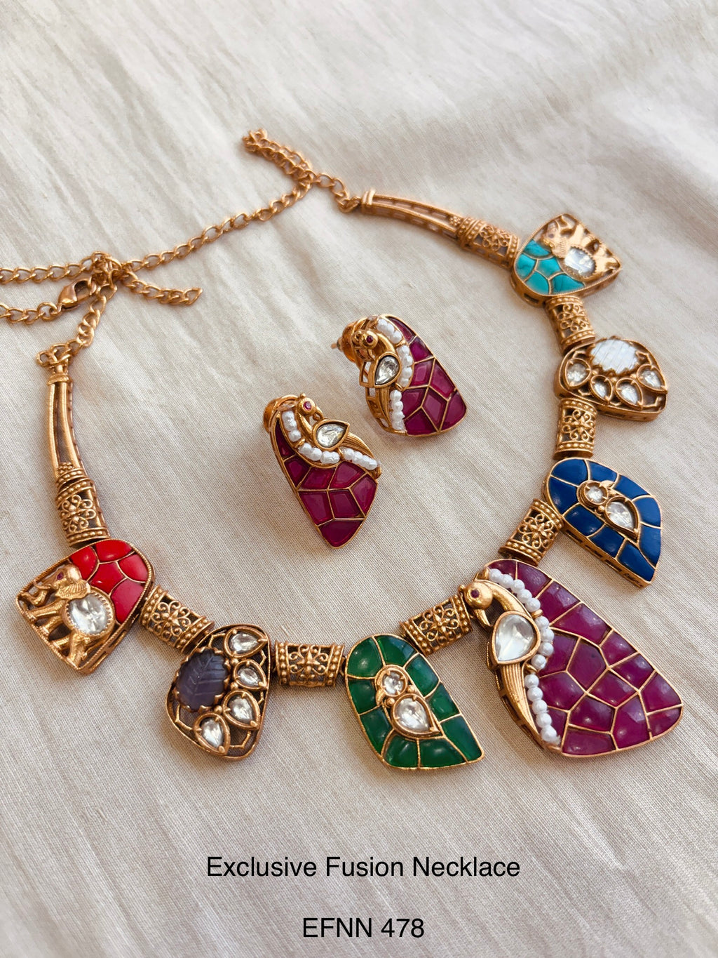 Handcrafted Neo Traditional Jadau Polki Necklace