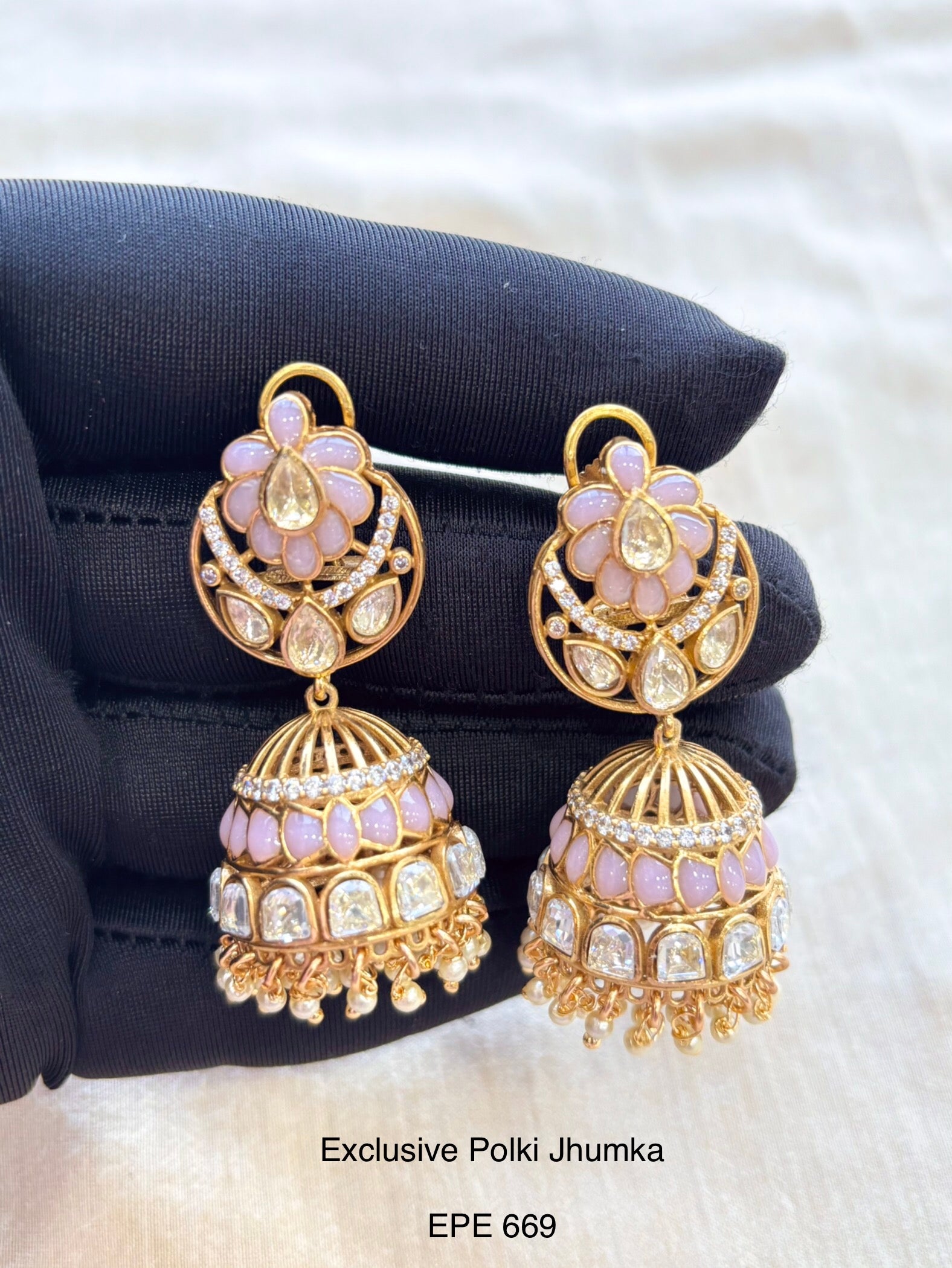 Demi fine yellow Polki Jhumka