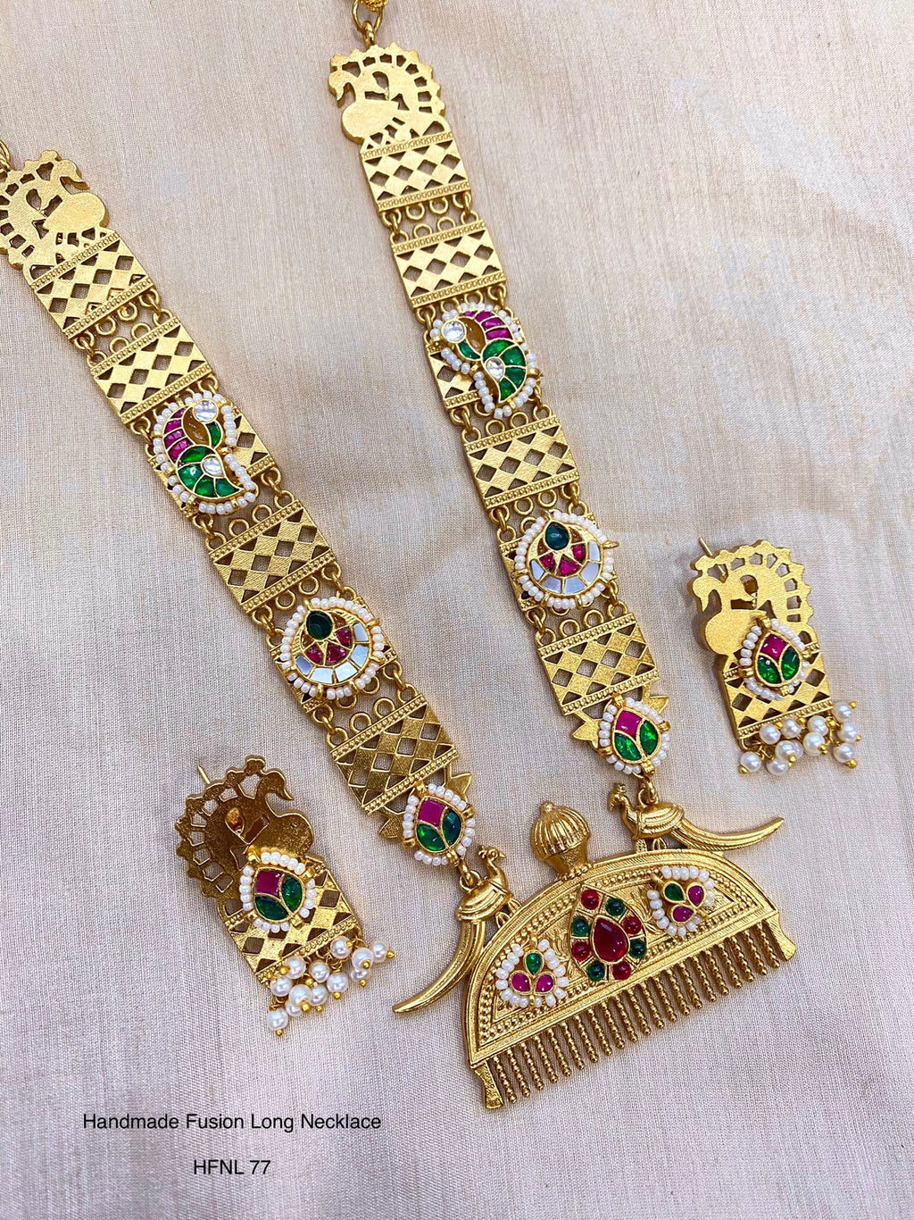 Handcrafted Gold Jadau Fusion Long Necklace