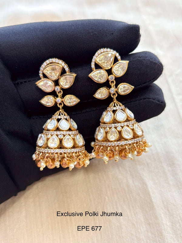 Demi fine yellow Polki Jhumka