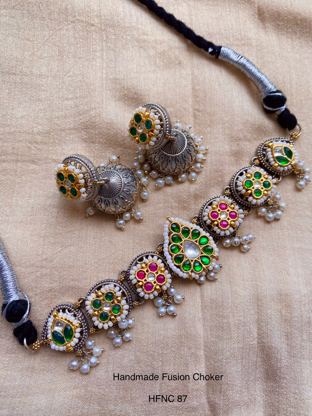 Handcrafted Silver Jadau Fusion Choker