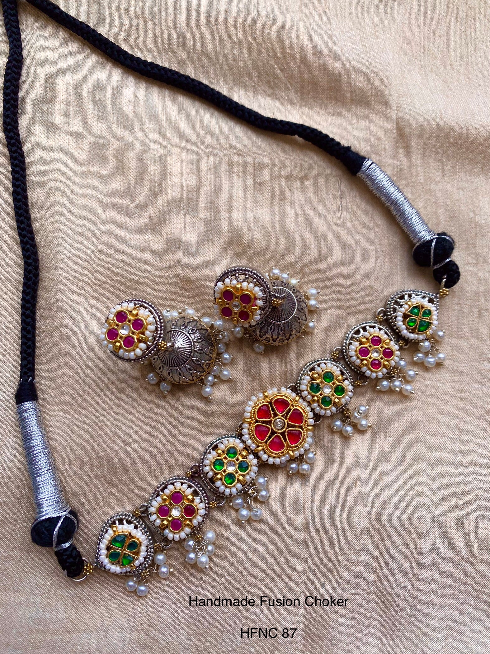 Handcrafted Silver Jadau Fusion Choker