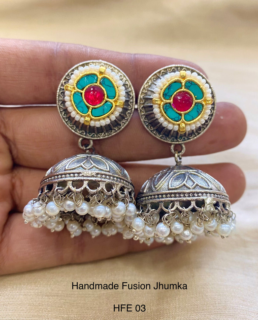 Handcrafted Jadau Fusion Jhumka