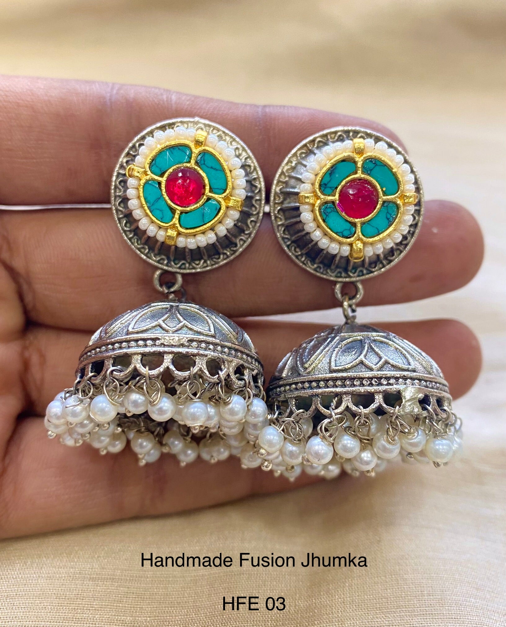 Handcrafted Jadau Fusion Jhumka