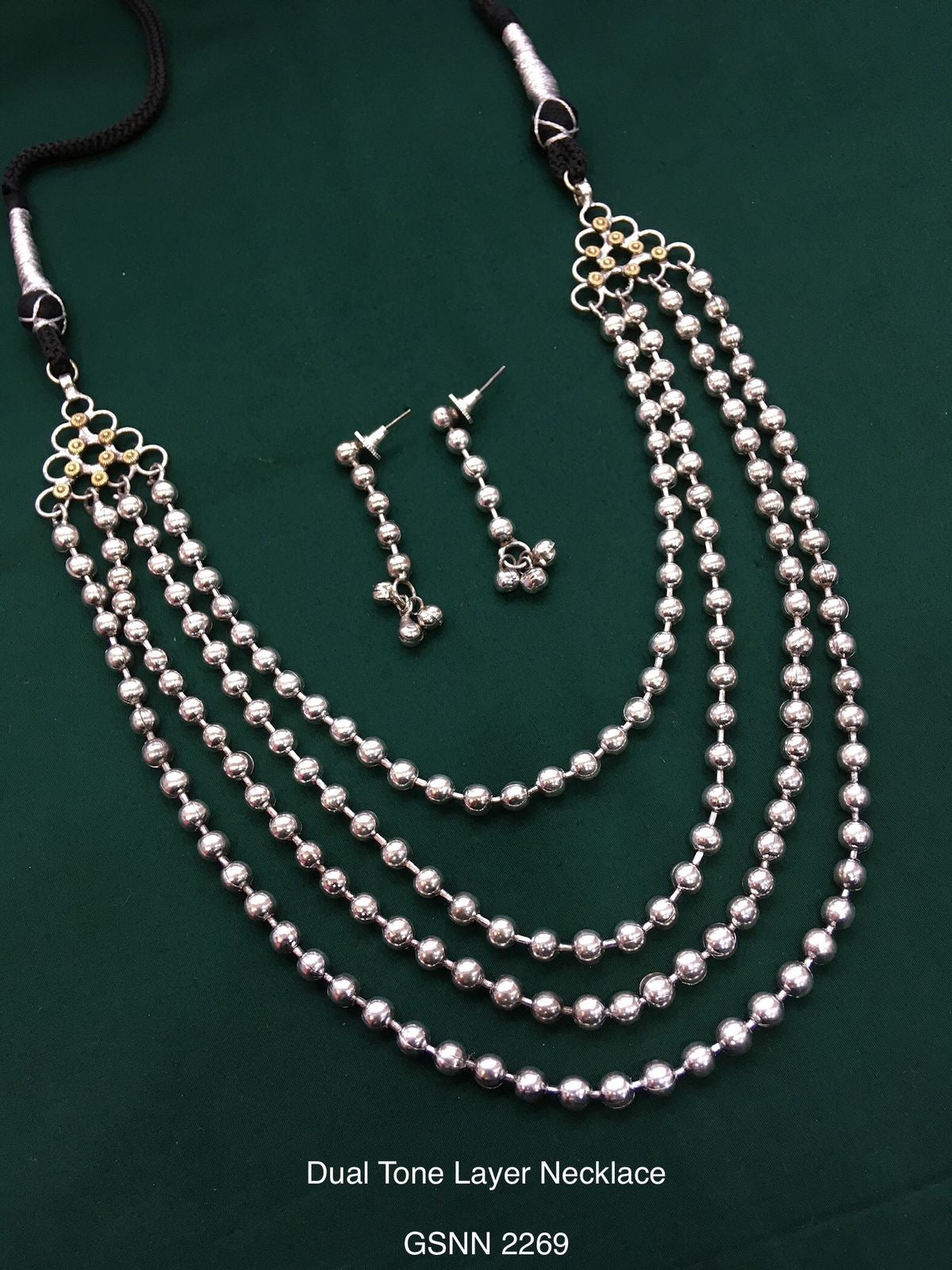 Dual Tone Four Layer Long Necklace