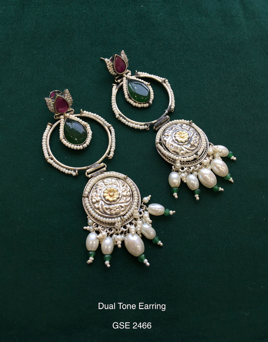 Antique dual tone long earring