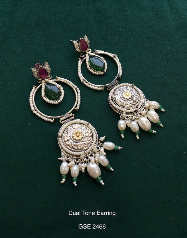 Antique dual tone long earring
