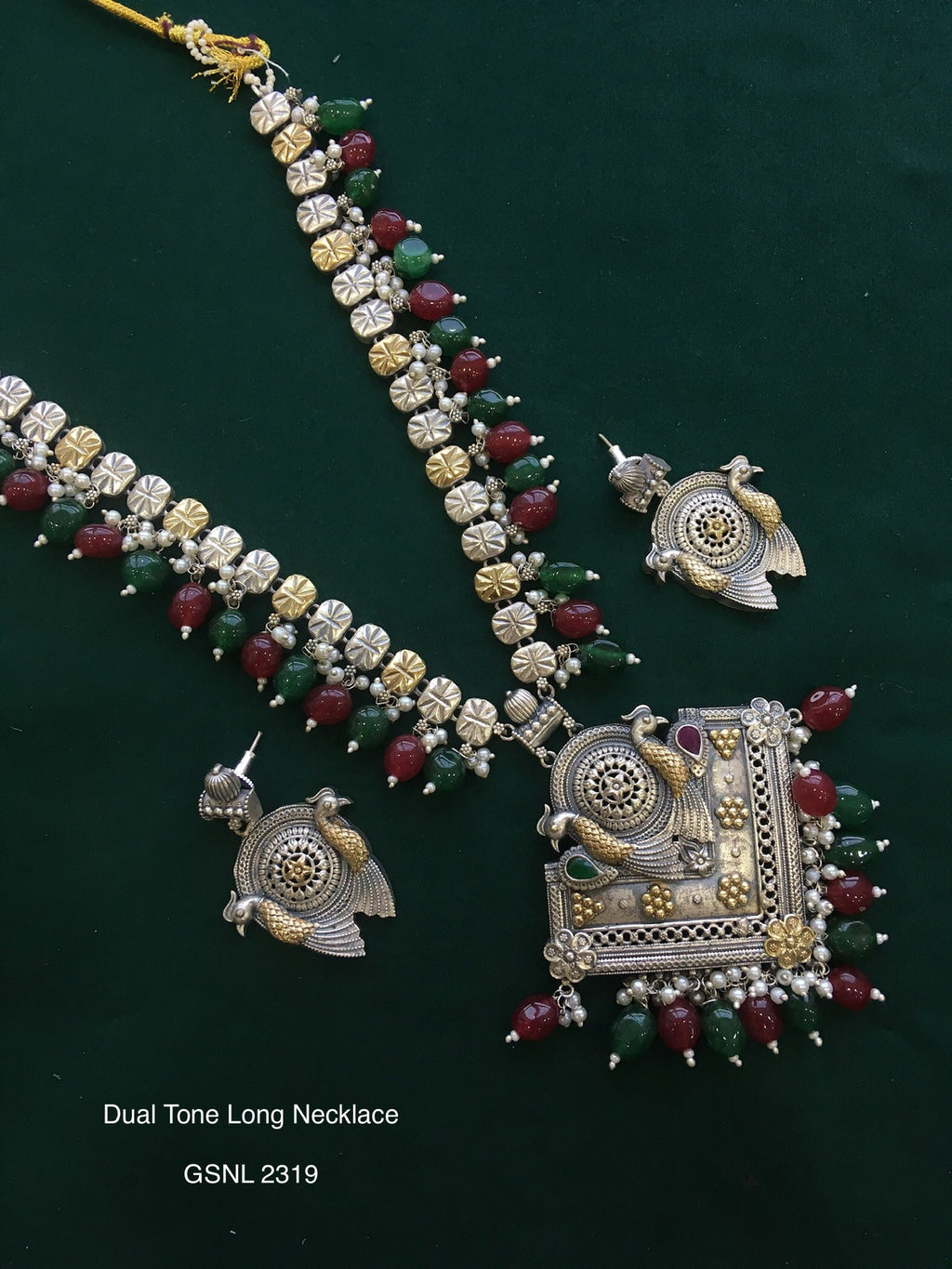Antique dual tone long necklace