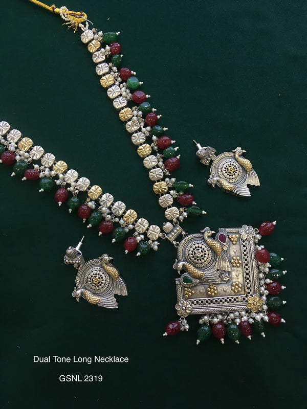 Antique dual tone long necklace