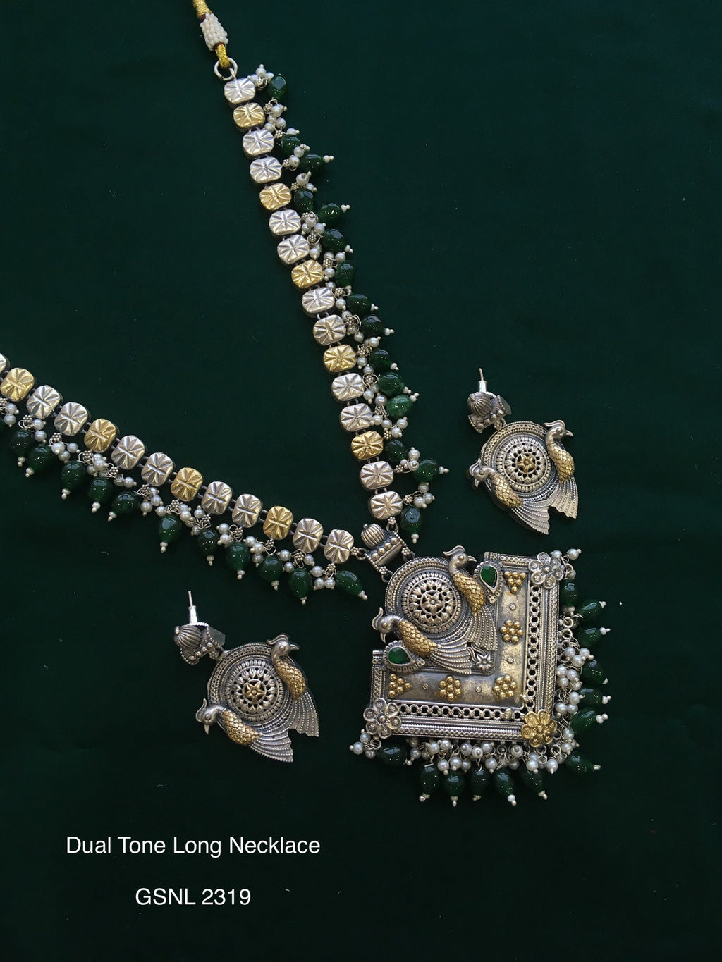 Antique dual tone long necklace