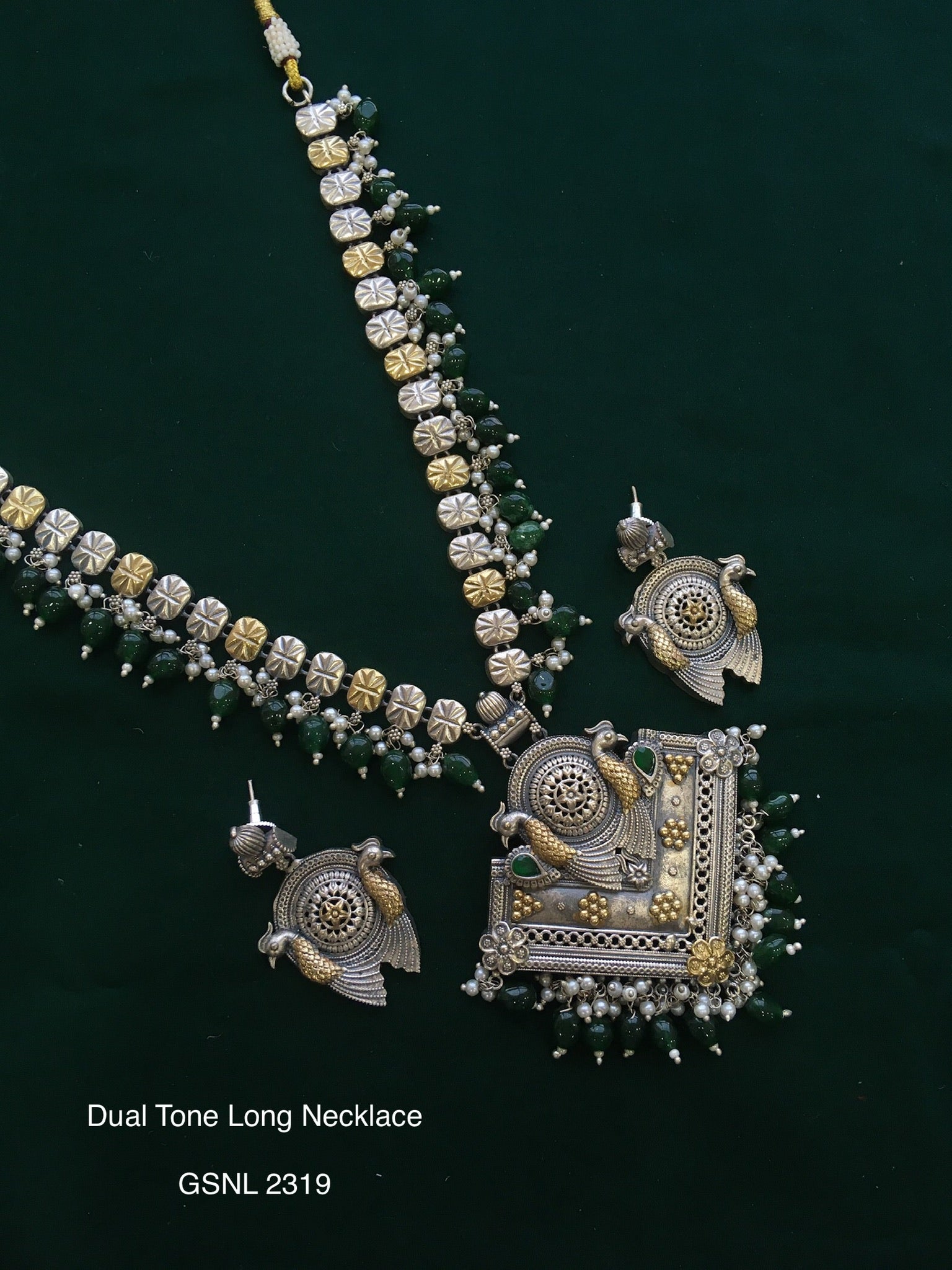 Antique dual tone long necklace