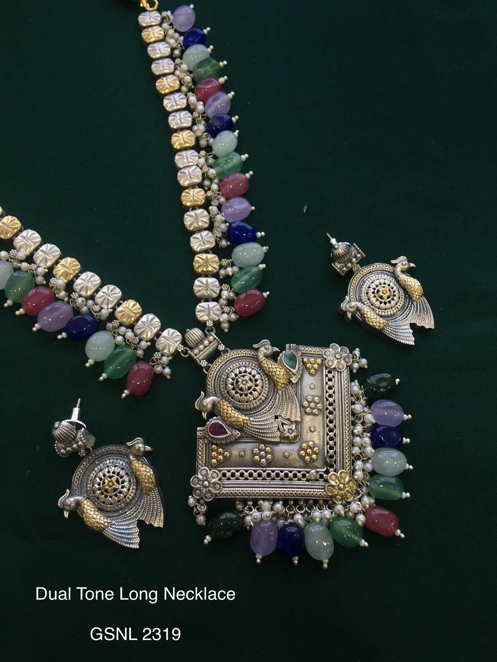Antique dual tone long necklace