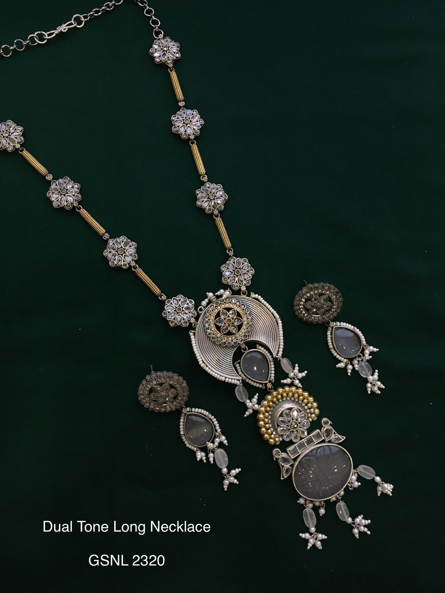 Antique dual tone long necklace
