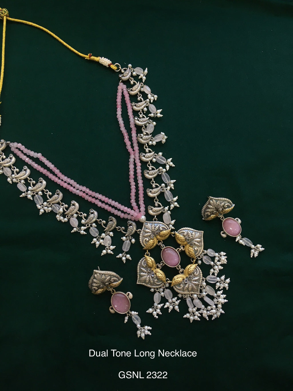 Antique dual tone long necklace