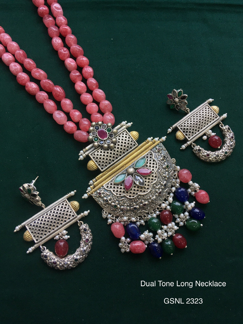Antique dual tone long necklace