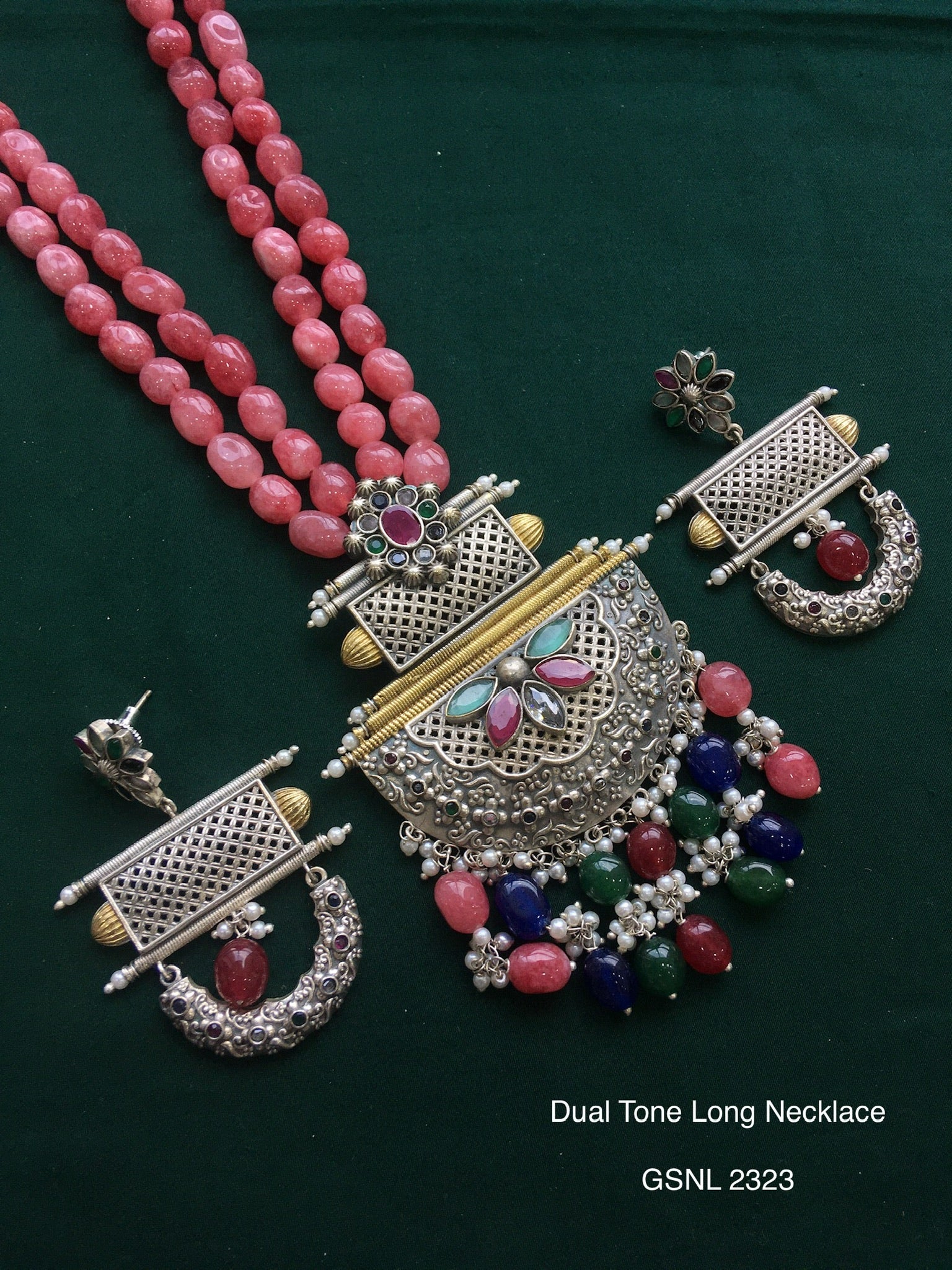 Antique dual tone long necklace