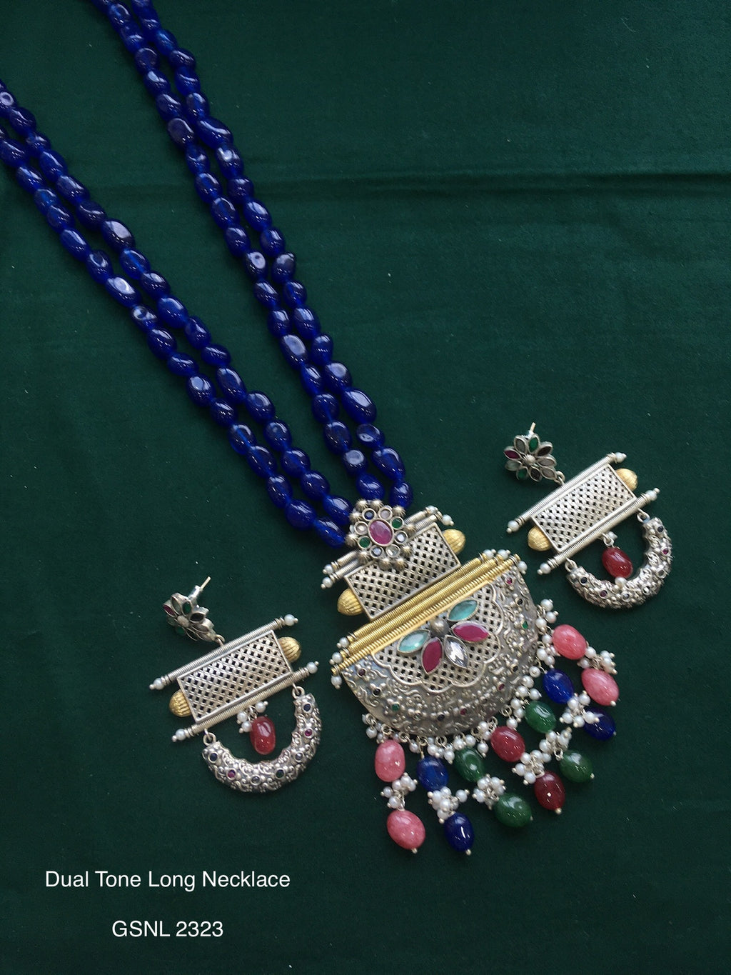 Antique dual tone long necklace