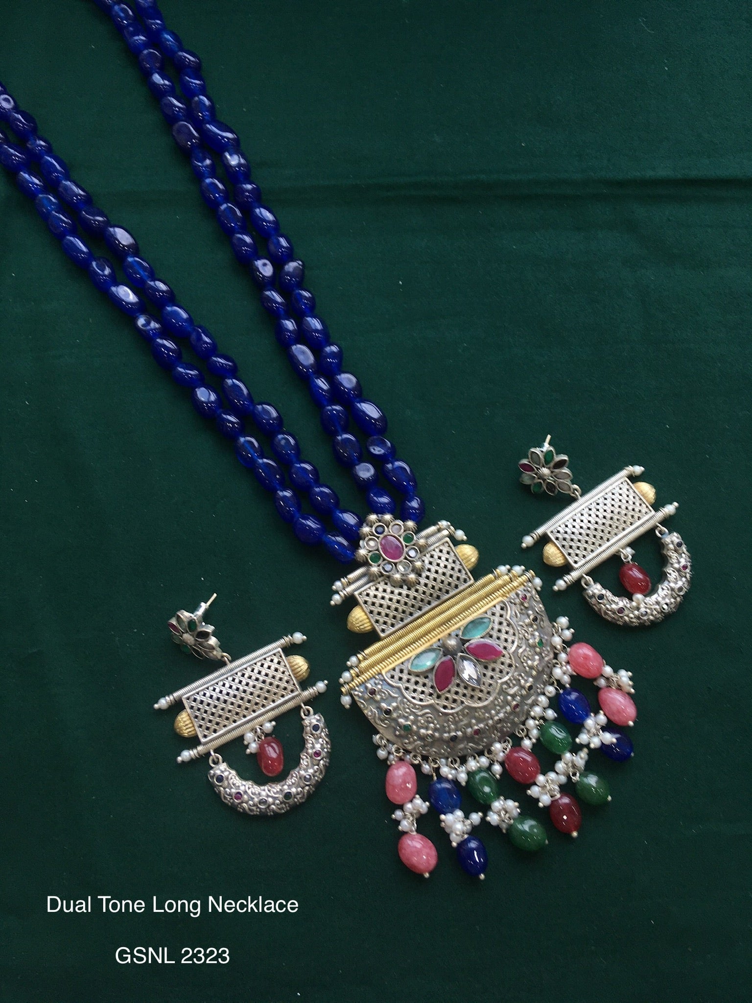 Antique dual tone long necklace