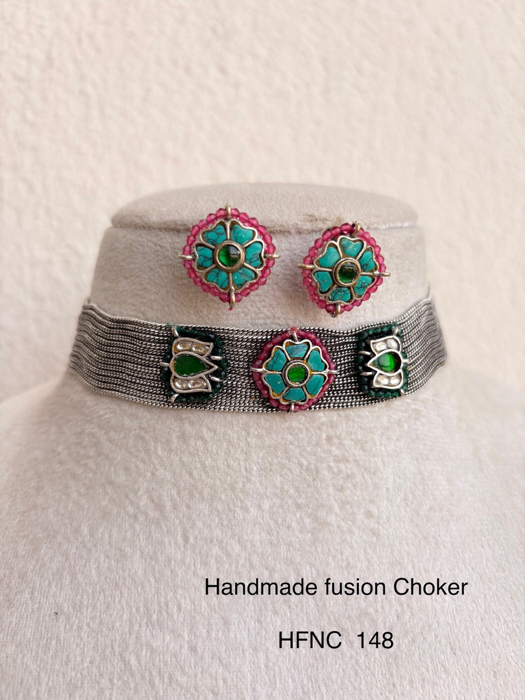 Handcrafted Silver Jadau Fusion Choker