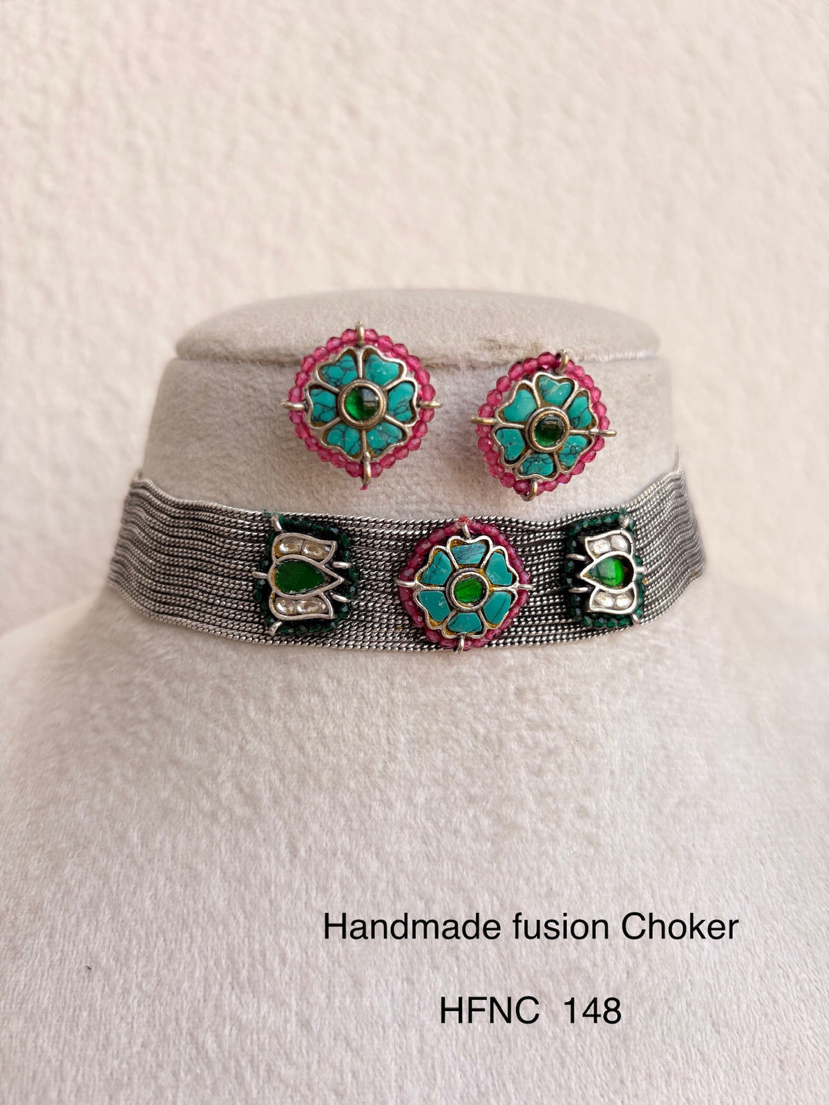 Handcrafted Silver Jadau Fusion Choker