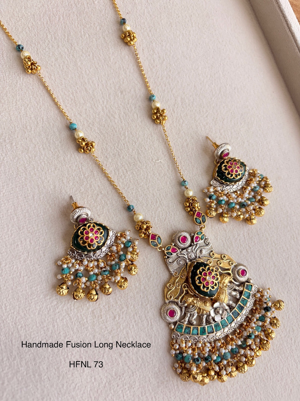 Handcrafted Sliver Jadau Fusion Necklace
