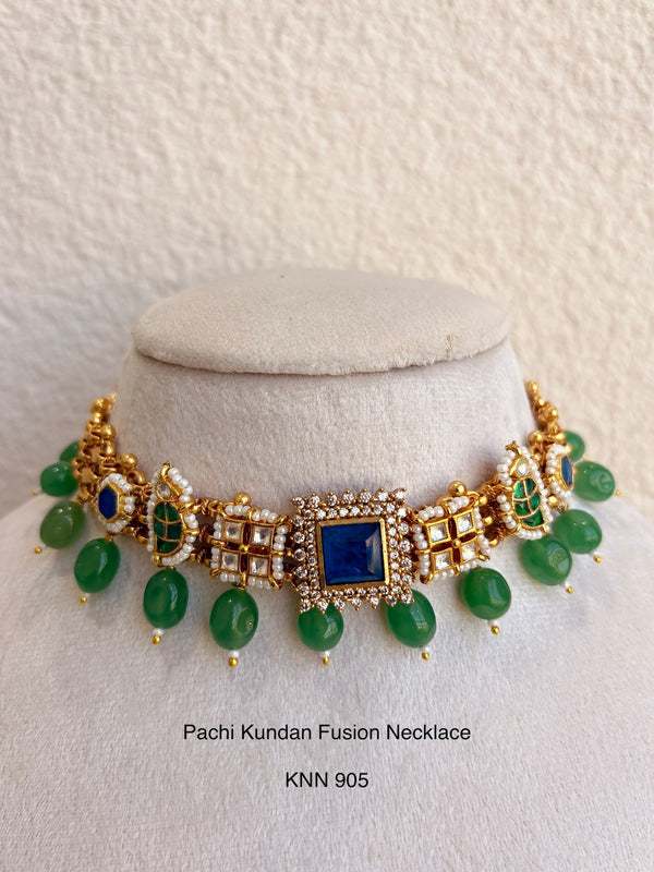 Handcrafted gold jadau fusion necklace