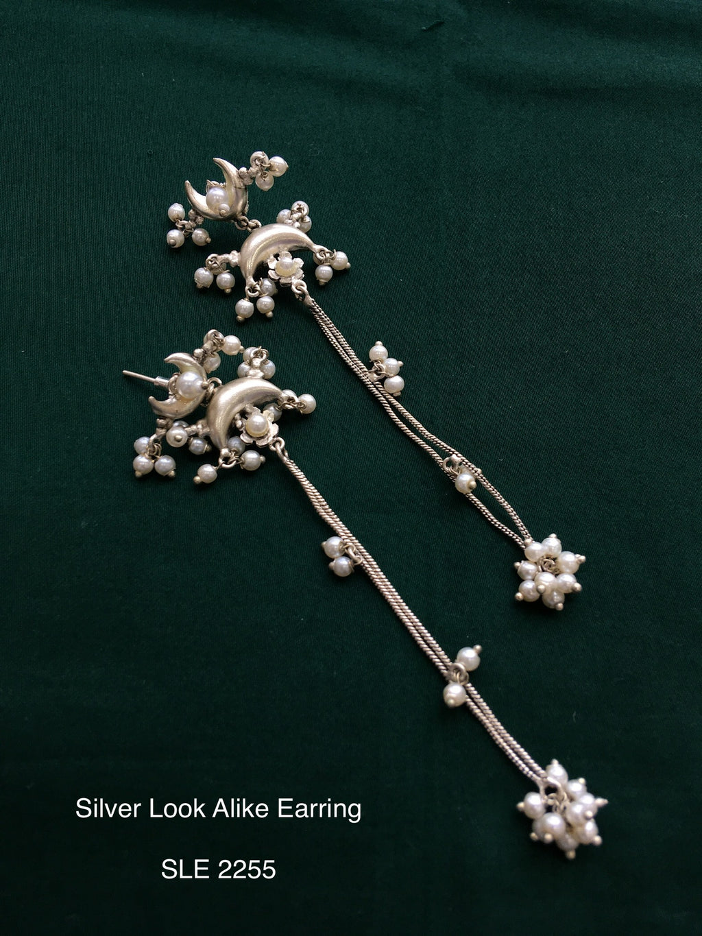 Antique silver tone long earring